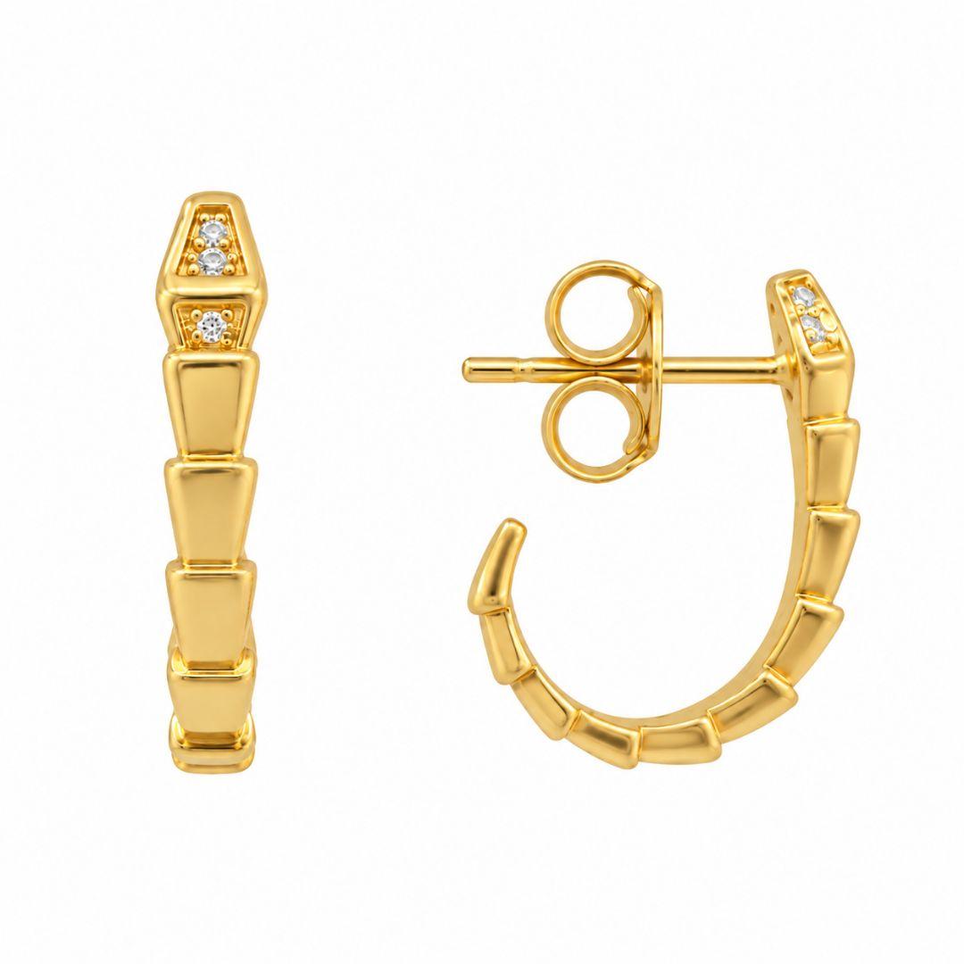 Brinco Ear Hook Estilo Escama Banhado a Ouro 18k com Zircônias - 1,8 cm