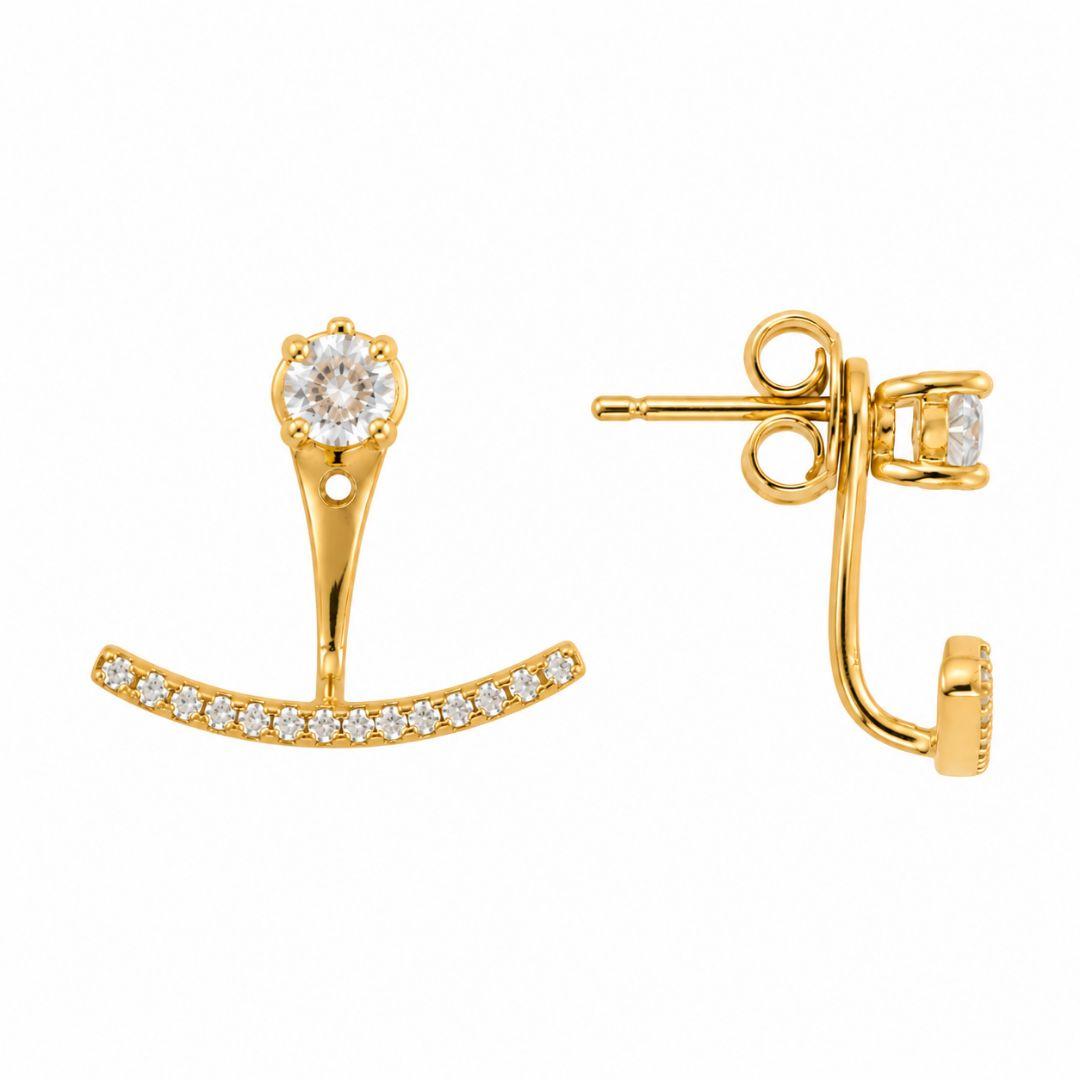 Brinco Ear Jackets Cravejado Banhado a Ouro 18k com Zircônias - 2 cm