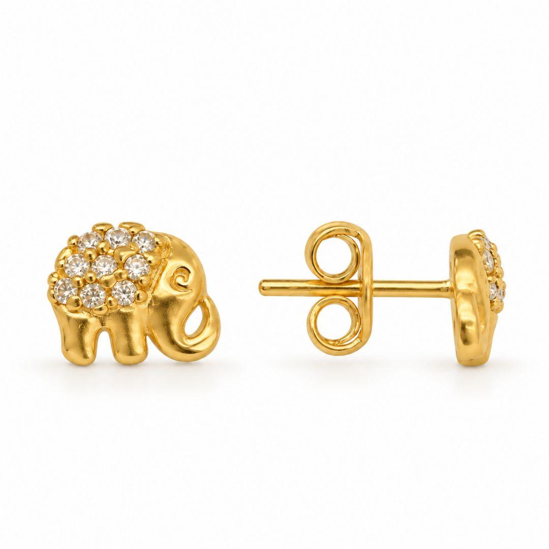 Brinco Elefante com Detalhe em Pedras Banhado a Ouro 18k com Zircônias - 8 mm