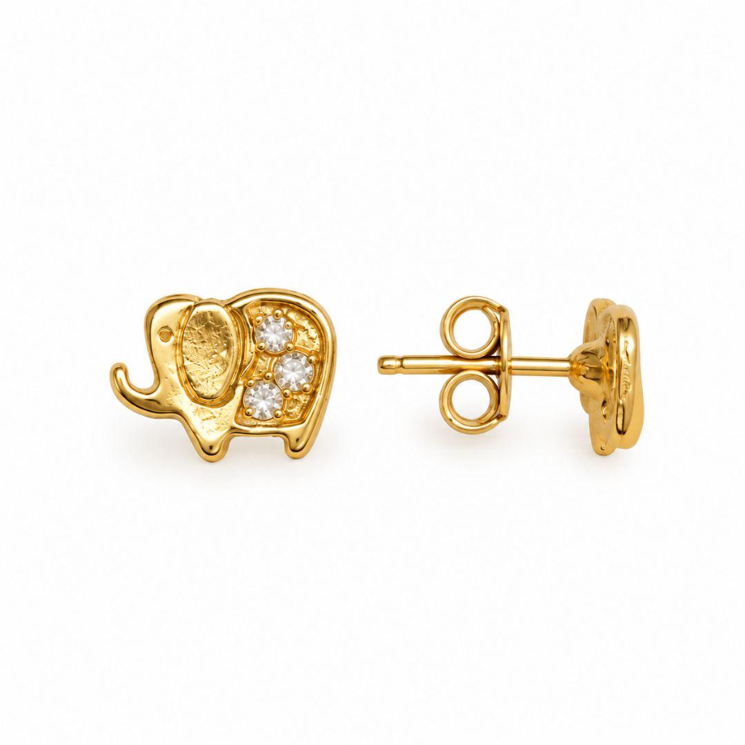 Brinco Elefante Detalhe em Pedras Banhado a Ouro 18k com Zircônias - 9 mm