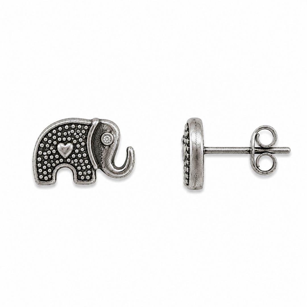 Brinco Elefante Prata 925 Envelhecida com Zircônia - 9 mm