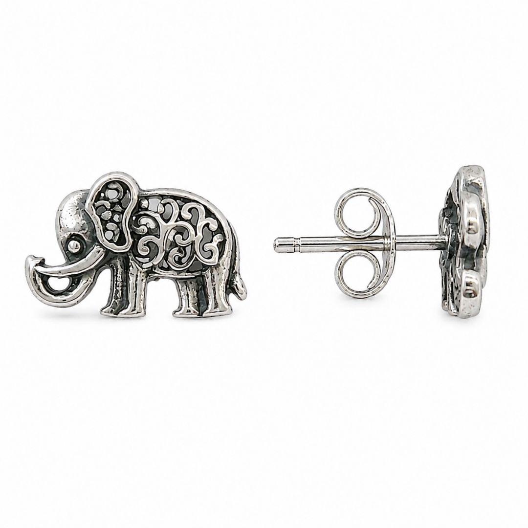 Brinco Elefante Trabalhado Prata 925 Envelhecida - 1,2 cm