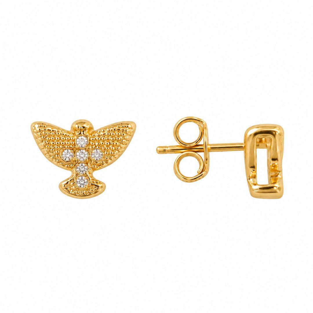 Brinco Espirito Santo com Detalhas em Pedras Banhado a Ouro 18k com Zircônias - 8 mm