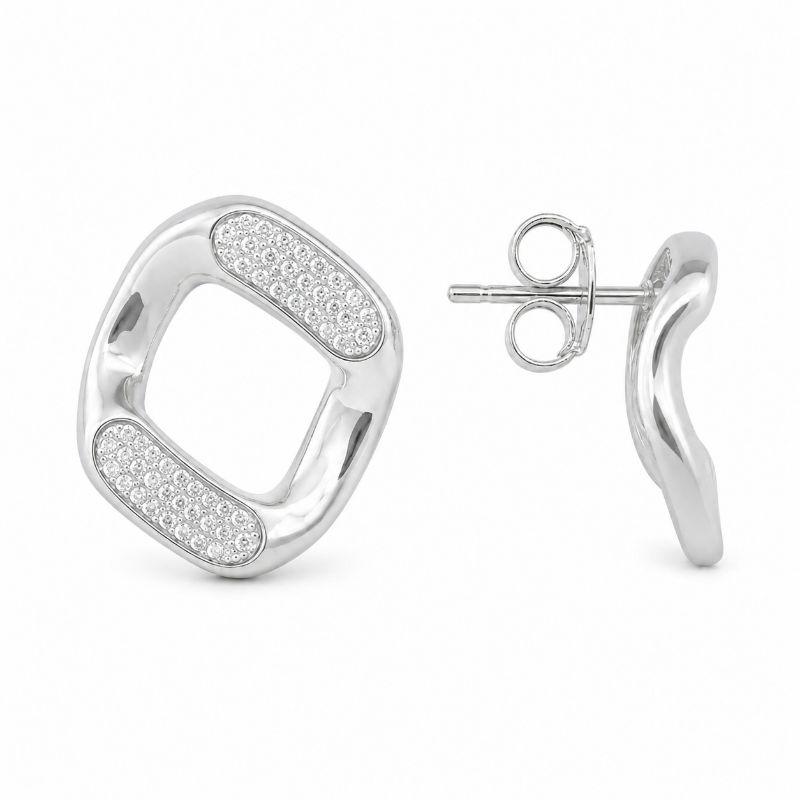 Brinco Estilo Elo Corrente 2 Pontas Cravejadas Folheado a Prata com Zircônias - 1,8 cm