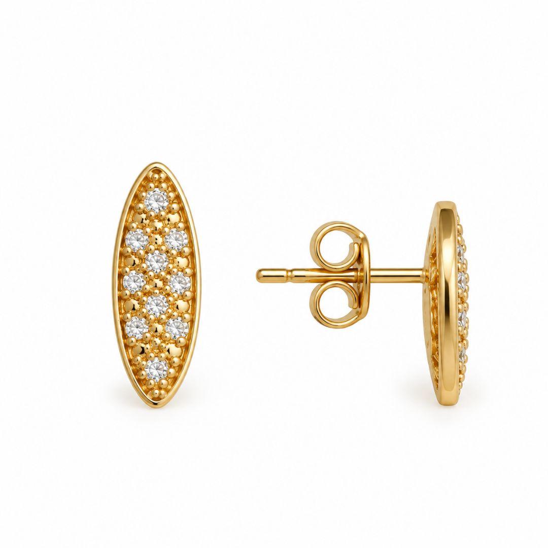 Brinco Estilo Folha com Detalhes em Pedras Banhado a Ouro 18k com Zircônias - 1,5 cm