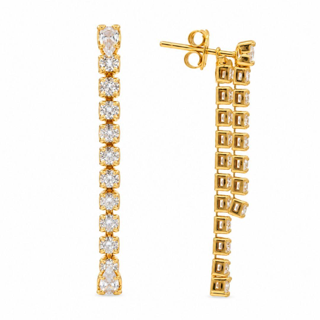 Brinco Estilo Riviera Jacket Banhado a Ouro 18k com Zircônias - 4,2 cm