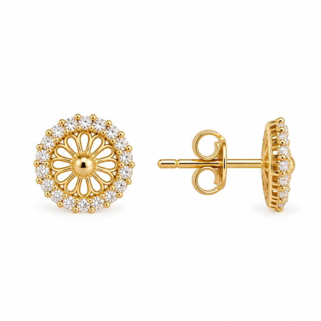 Brinco Estilo Roda Borda Cravejada Banhado a Ouro 18k com Zircônias - 1 cm