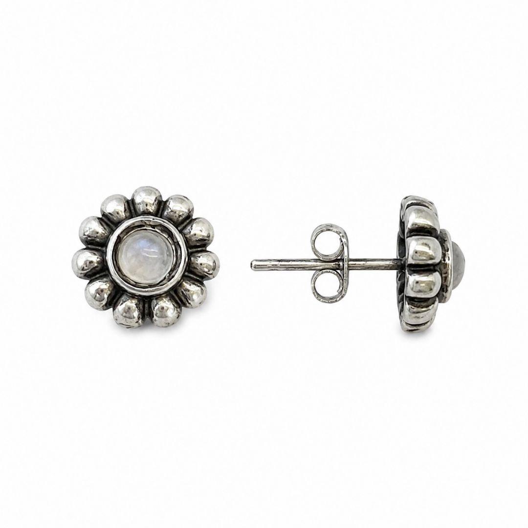 Brinco Flor com Pedra Central Opaca Prata 925 Envelhecida - 9 mm