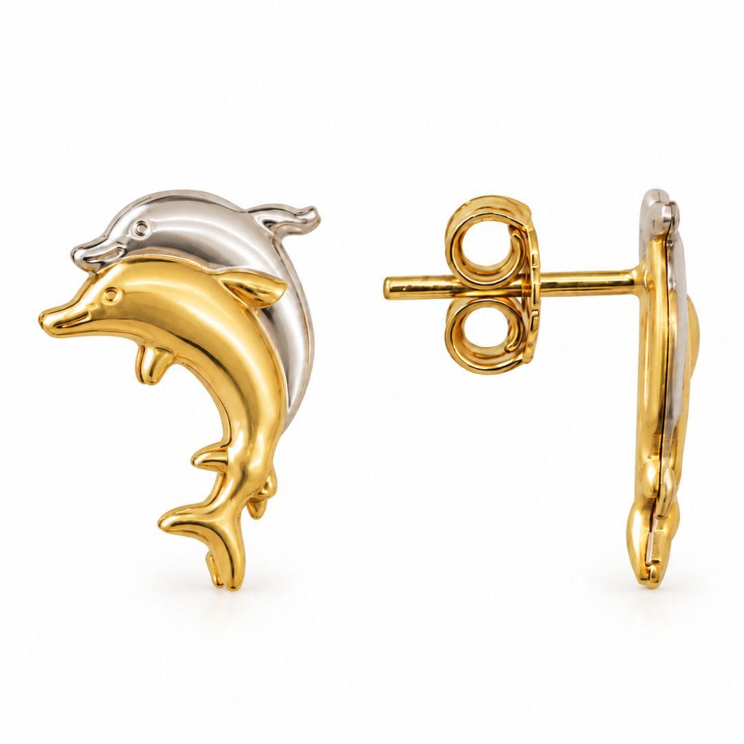 Brinco Golfinho Mix de Banho Banho de Ródio e Banhado a Ouro 18k - 1,4 cm