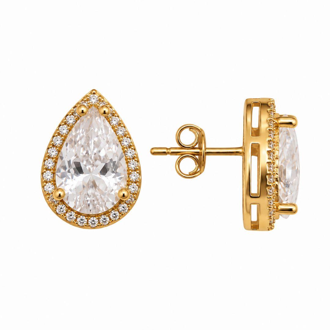 Brinco Gota com Borda Cravejada Banhado a Ouro 18k com Zircônias - 1,5 cm