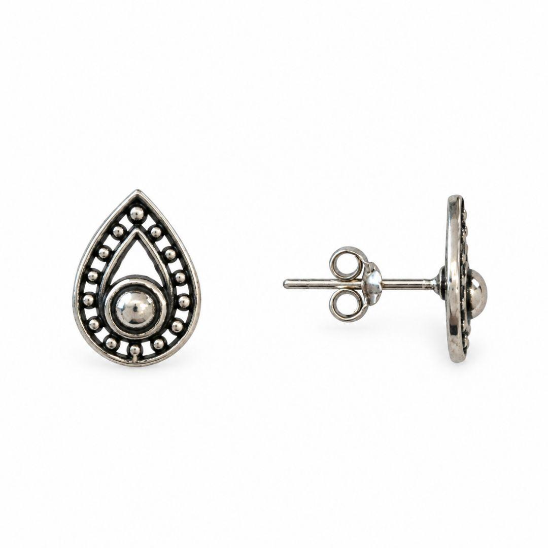 Brinco Gota com Detalhes Prata 925 Envelhecida - 1,1 cm