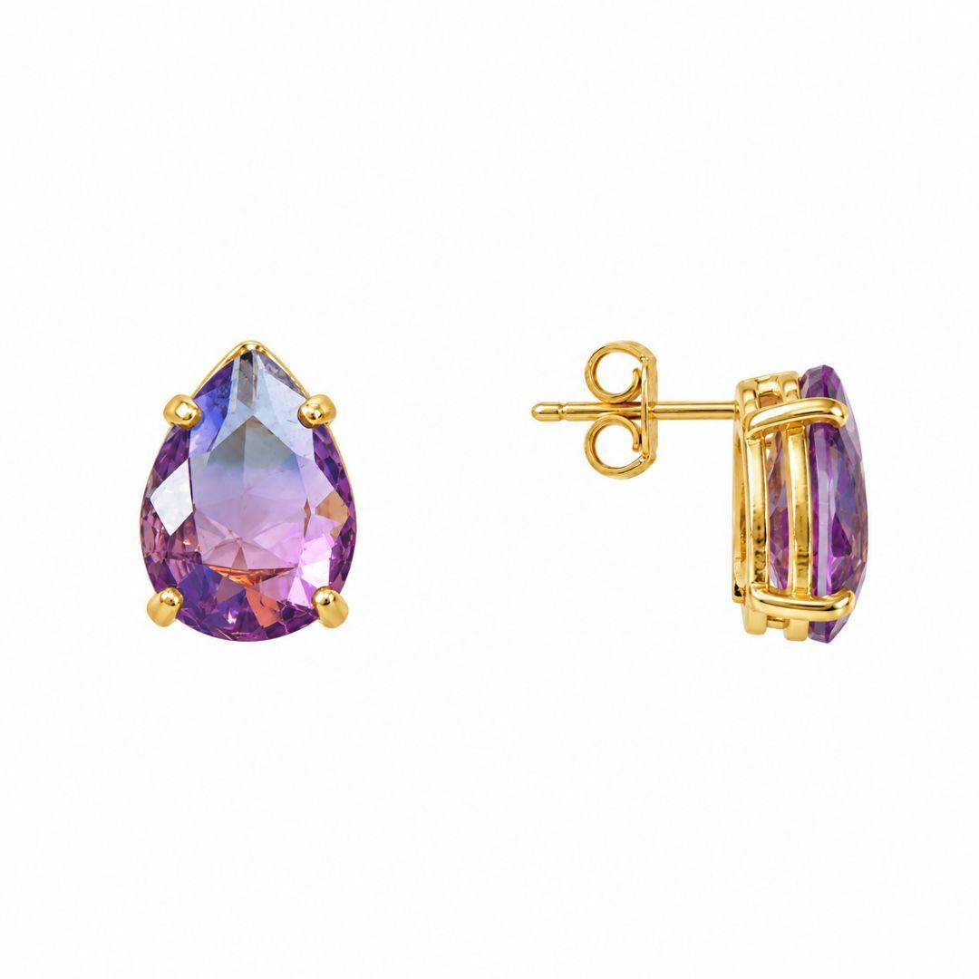 Brinco Gota Ponto de Luz Furta Cor Banhado a Ouro 18k com Zircônias - 1,4 cm