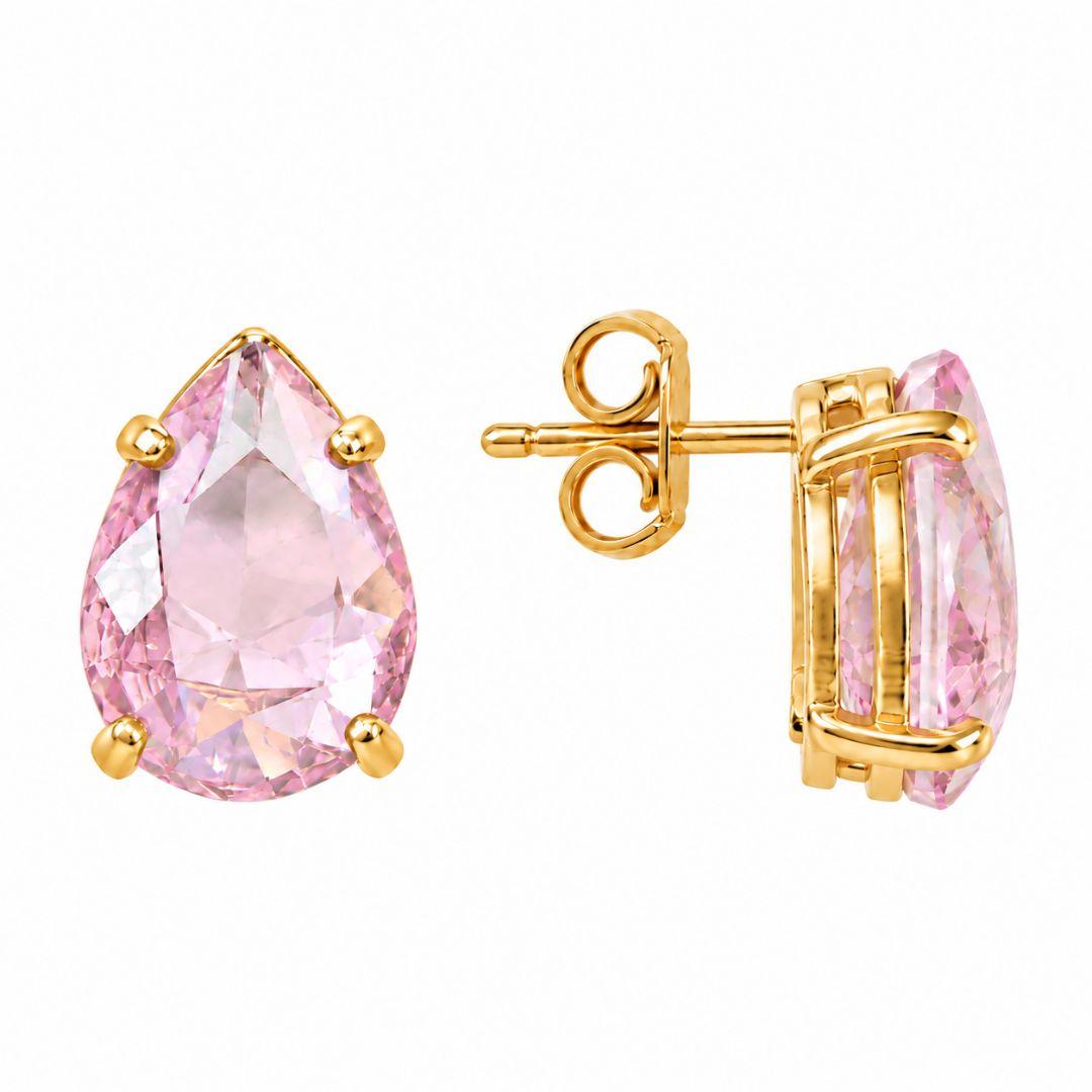 Brinco Gota Ponto de Luz Rosa Banhado a Ouro 18k com Zircônia - 1,4 cm