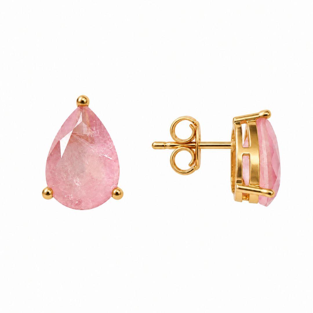 Brinco Gota Ponto de Luz Rosa Banhado a Ouro 18k com Zircônia - 1,4 cm