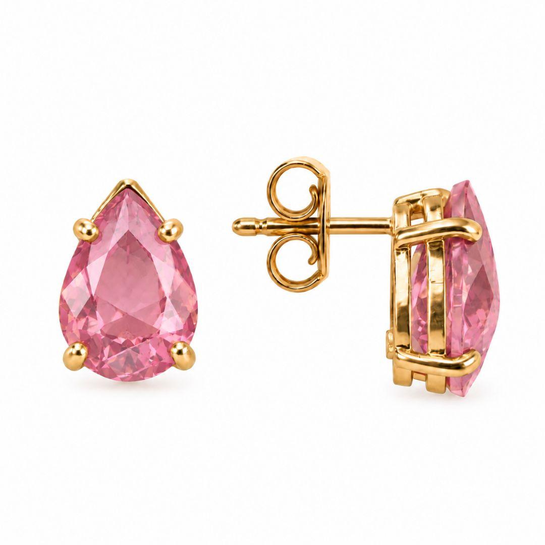 Brinco Gota Ponto de Luz Rosa Banhado a Ouro 18k com Zircônia - 8 mm