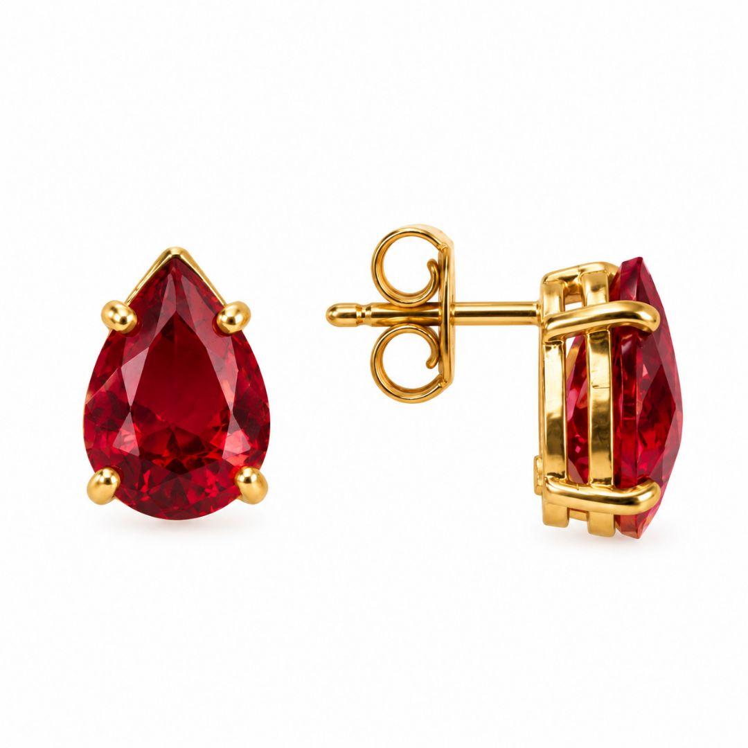 Brinco Gota Ponto de Luz Vermelho Banhado a Ouro 18k com Zircônia - 8 mm