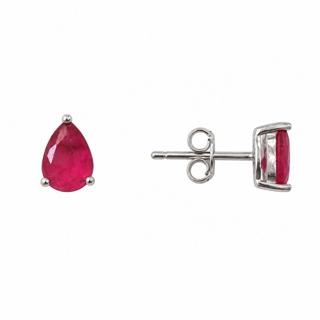 Brinco Gota Ponto de Luz Vermelho Prata 925 com Zircônias - 7 mm