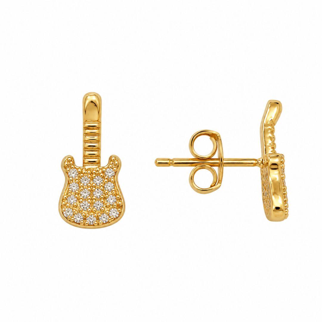 Brinco Guitarra Cravejada Banhado a Ouro 18k com Zircônias - 1,2 cm