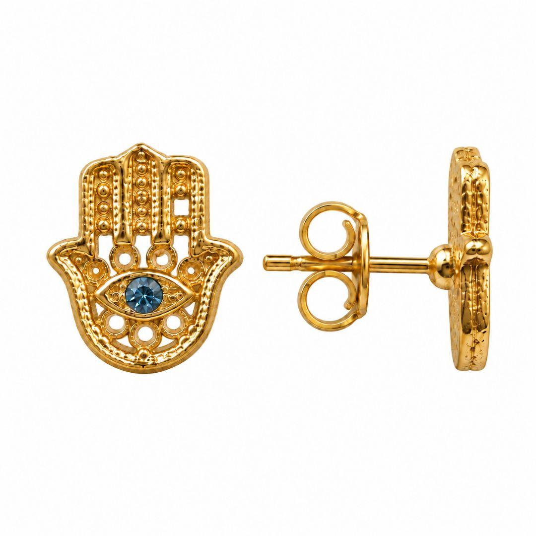 Brinco Hansa Pedra Azul Banhado a Ouro 18k com Zircônia - 1,1 cm