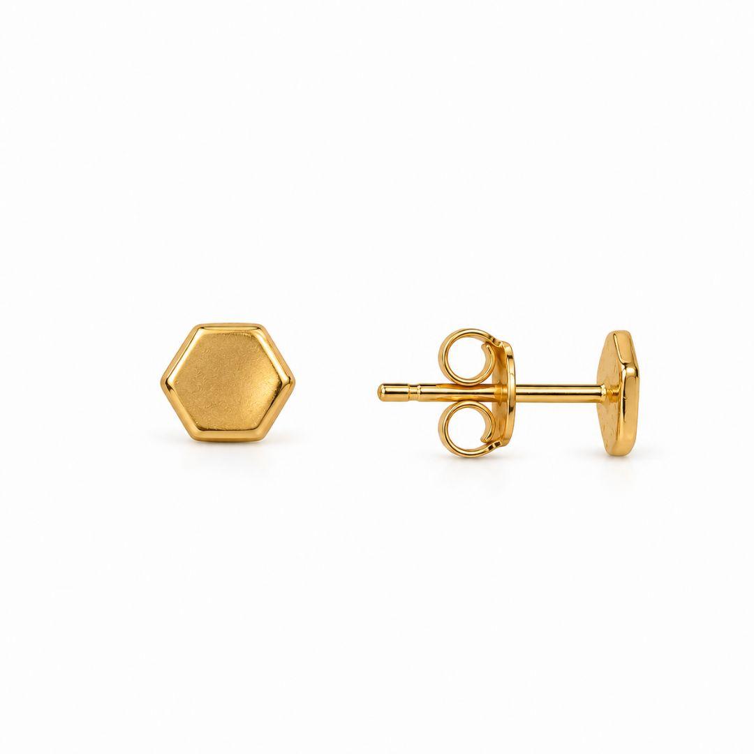 Brinco Hexágono Liso Banhado a Ouro 18k - 6 mm