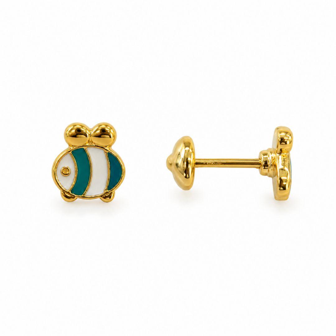 Brinco Infantil Abelha Banhado a Ouro 18k Tarraxa Baby - 5 mm