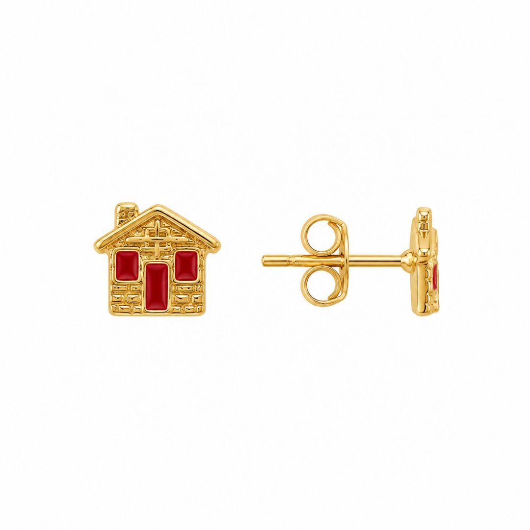 Brinco Infantil Casinha Banhado a Ouro 18k - 8 mm