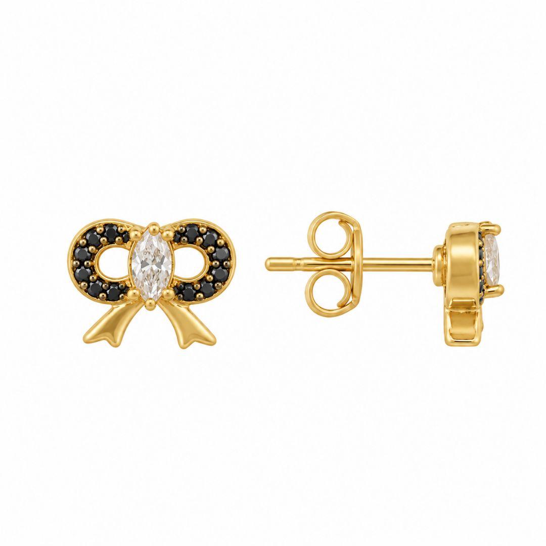 Brinco Laço com Ródio Negro Banhado a Ouro 18k com Zircônias - 9 mm