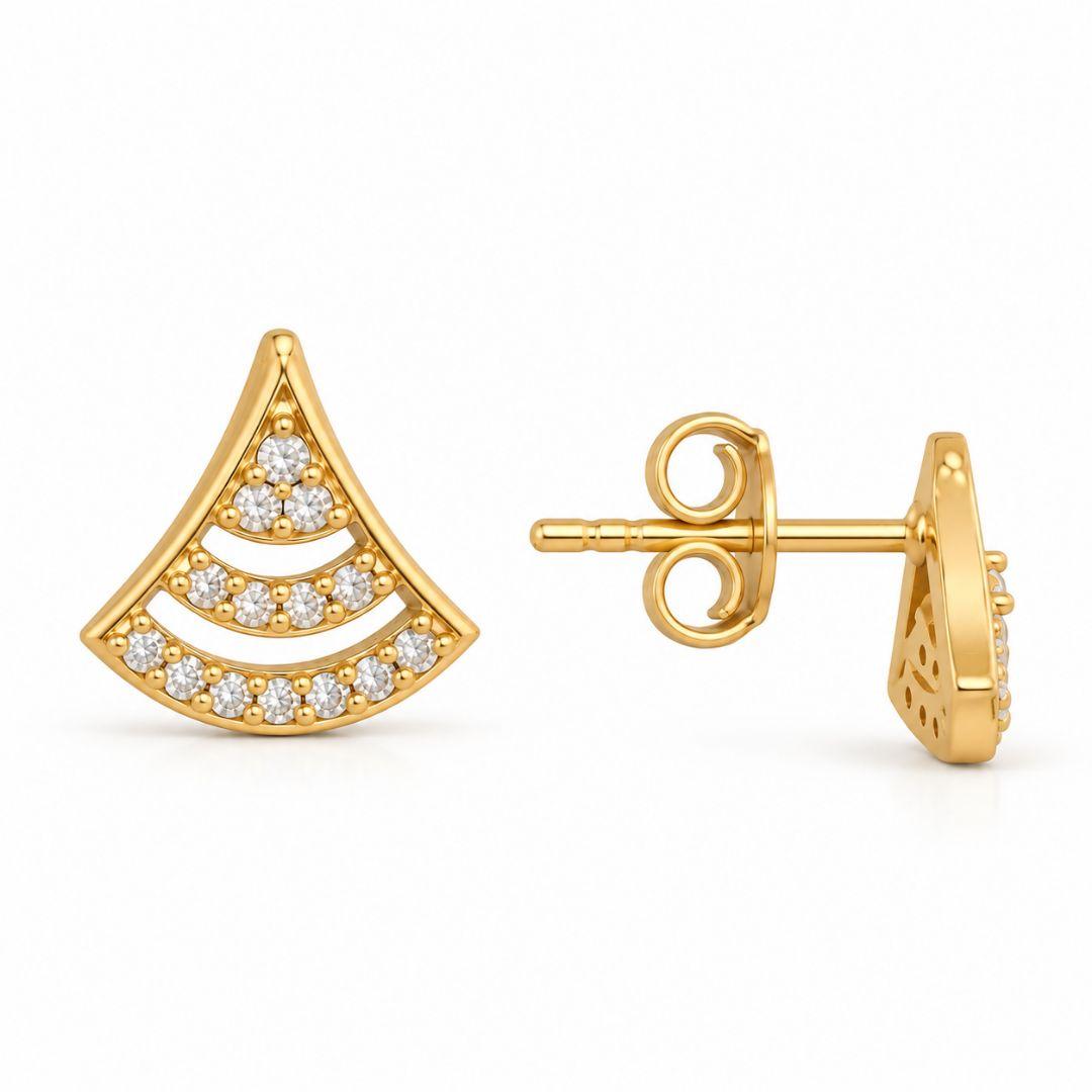 Brinco Leque com Pedras Banhado a Ouro 18k com Zircônias - 1 cm