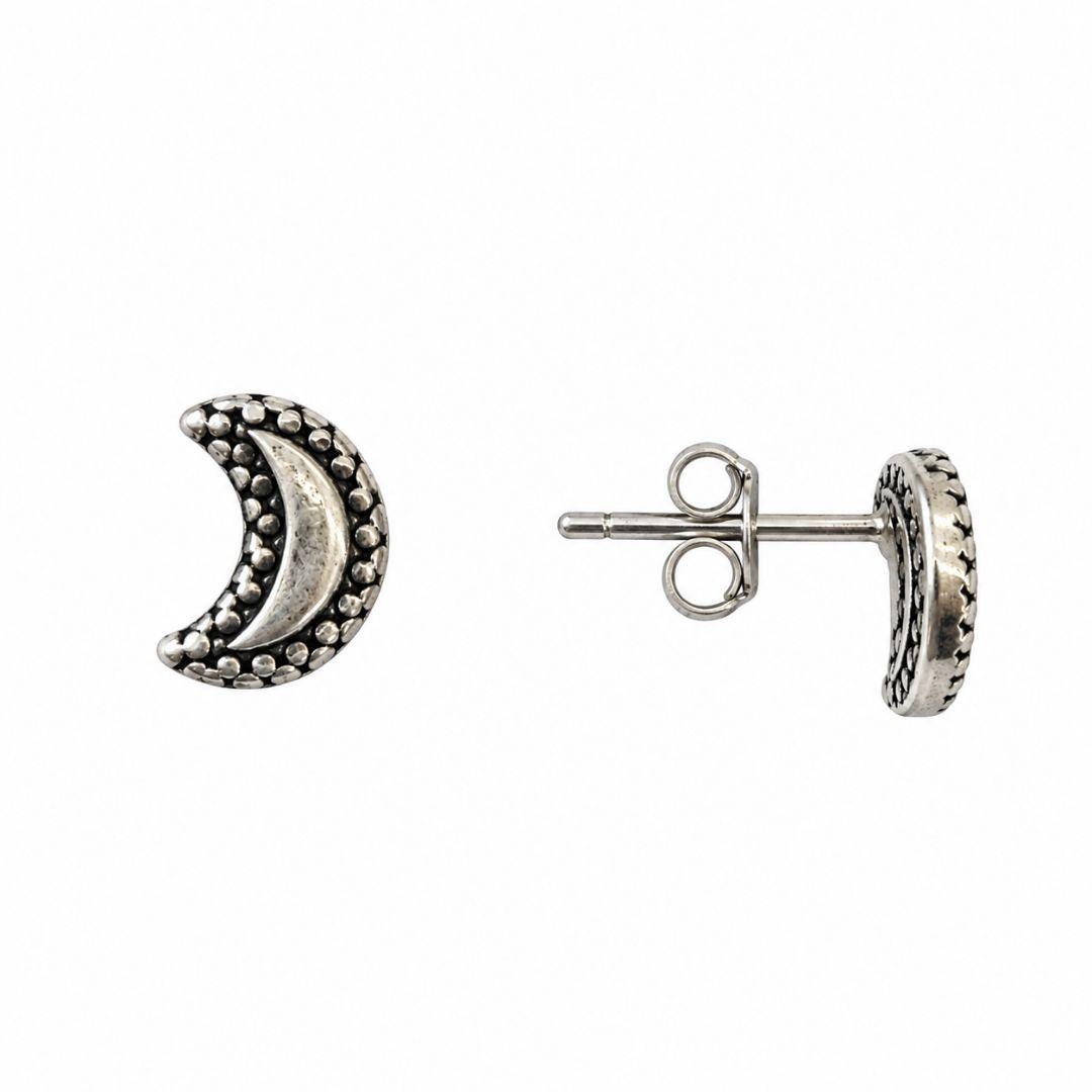 Brinco Meia Lua Prata 925 Envelhecida - 9 mm