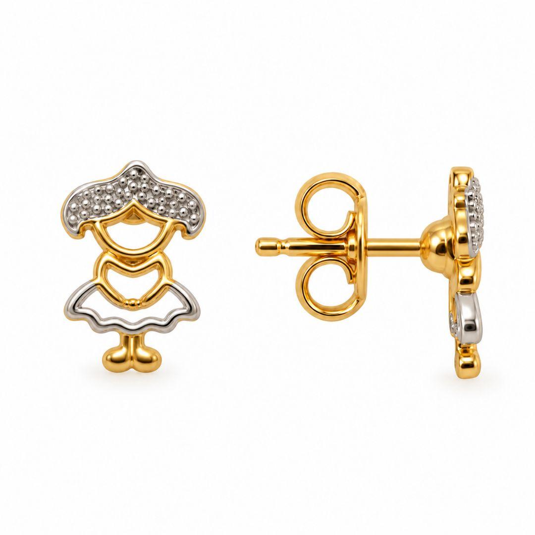 Brinco Menina com Detalhe em Banho de Ródio Banhado a Ouro 18k - 1 cm