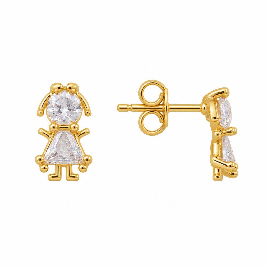 Brinco Menina em Pedras Banhado a Ouro 18k com Zircônias - 1,2 cm