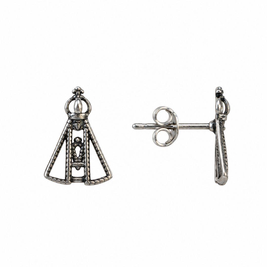 Brinco Nossa Senhora Vazada Prata 925 Envelhecida - 1 cm