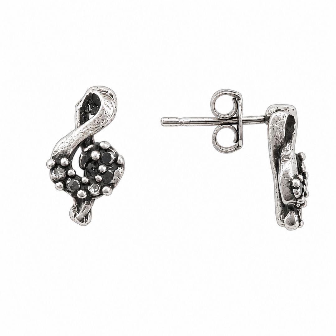 Brinco Nota Musical Folheado a Prata Envelhecido - 1,1  cm