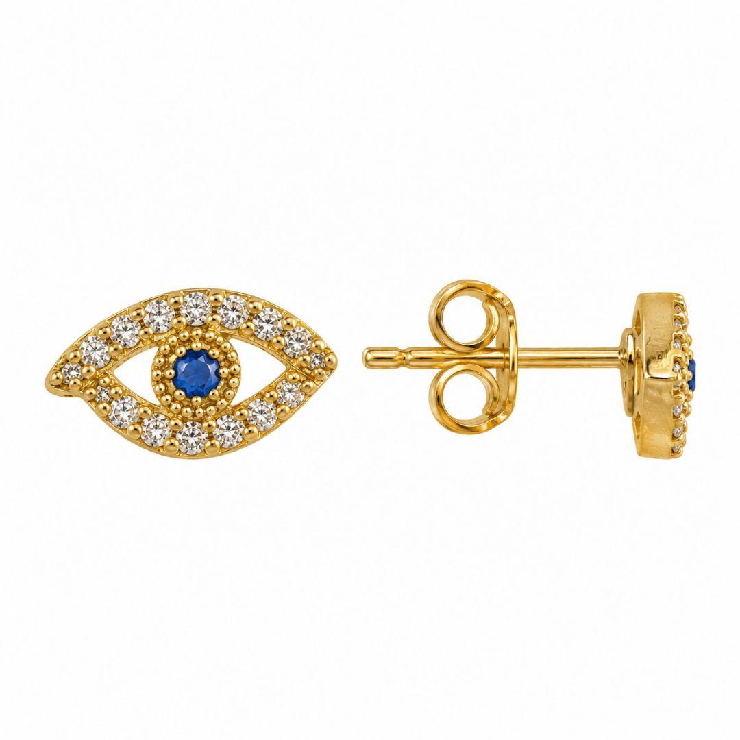 Brinco Olho Grego com Pedras Banhado a Ouro 18k com Zircônias - 1 cm