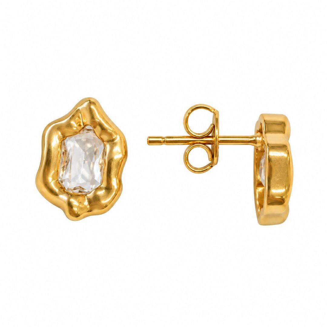 Brinco Orgânico com Pedra Central Banhado a Ouro 18k com Zircônia - 1,1 cm