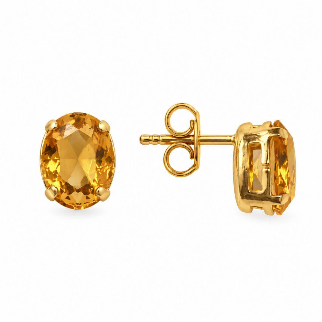 Brinco Oval Ponto de Luz Citrino Banhado a Ouro 18k com Zircônia - 8 mm