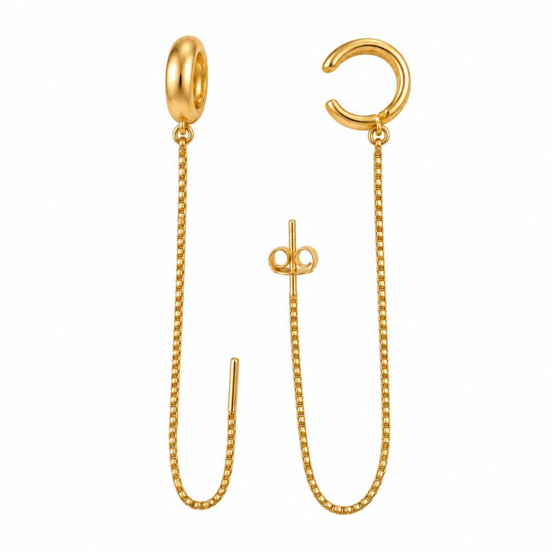 Brinco Passante Interligado com Piercing Fake Banhado a Ouro 18k