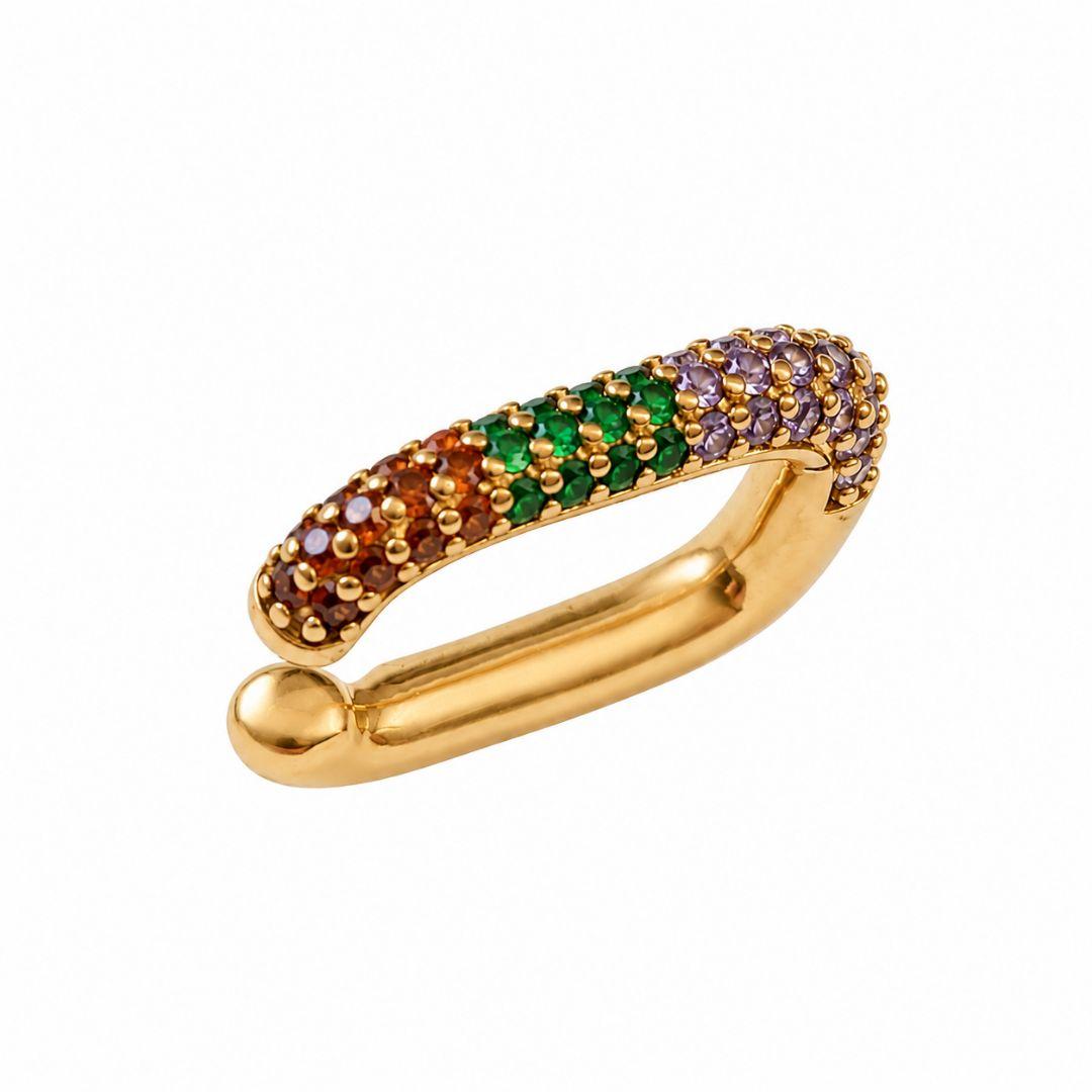 Brinco Piercing Fake Colorido Banhado a Ouro 18k com Zircônias - 1,9 cm