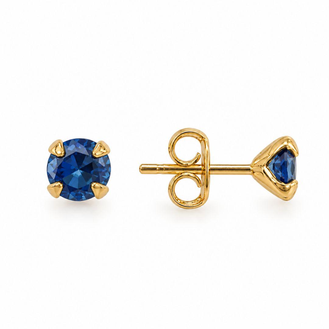 Brinco Ponto de Luz Azul Banhado a Ouro 18k com Zircônia - 4 mm