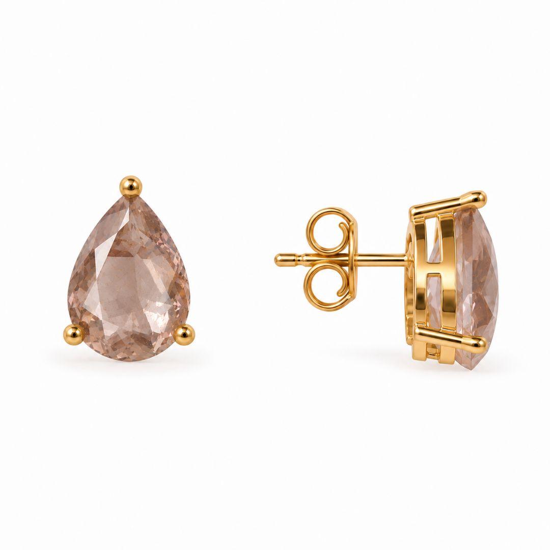 Brinco Ponto de Luz Marrom Banhado a Ouro 18k com Zircônia - 9 mm