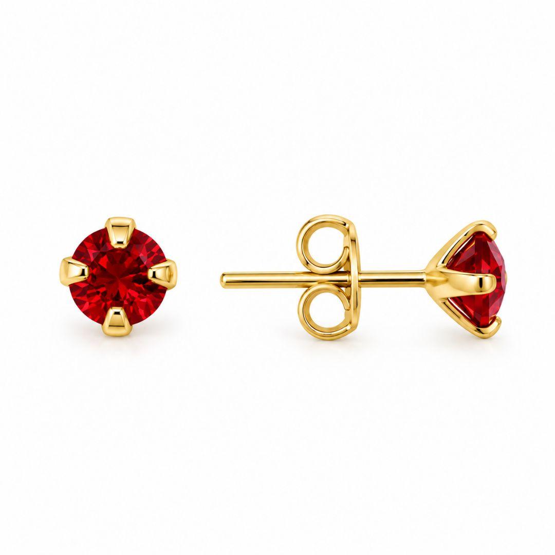 Brinco Ponto de Luz Vermelho Banhado a Ouro 18k com Zircônia - 4 mm