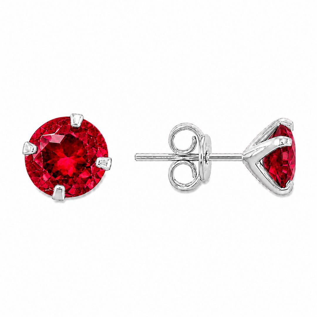 Brinco Ponto de Luz Vermelho Prata 925 com Zircônia - 8 mm