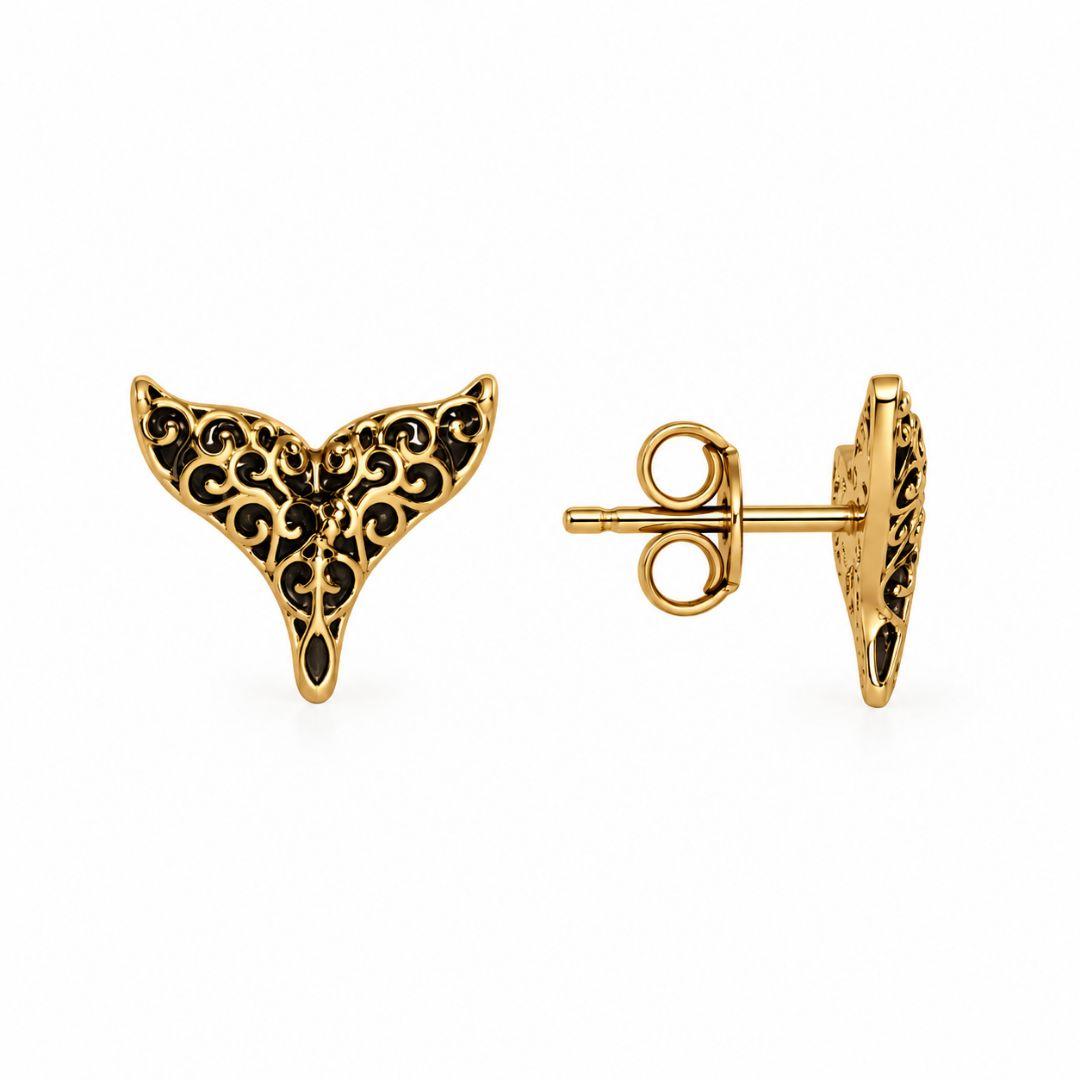 Brinco Rabo de Sereia com Detalhes em Preto Banhado a Ouro 18k - 8 mm