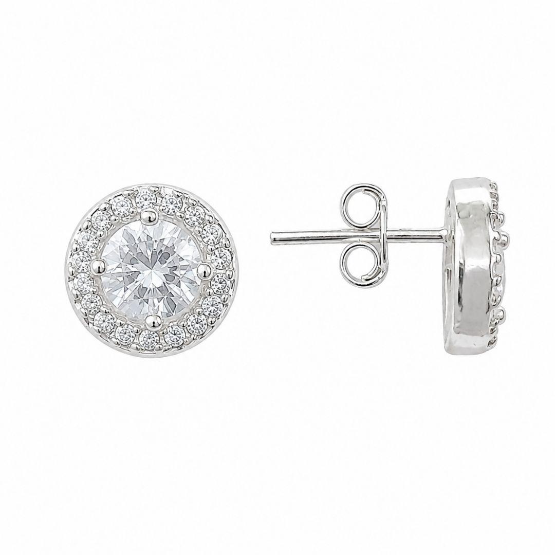 Brinco Redondo Ponto de luz com Borda Cravejada Prata 925 com Zircônias - 9 mm