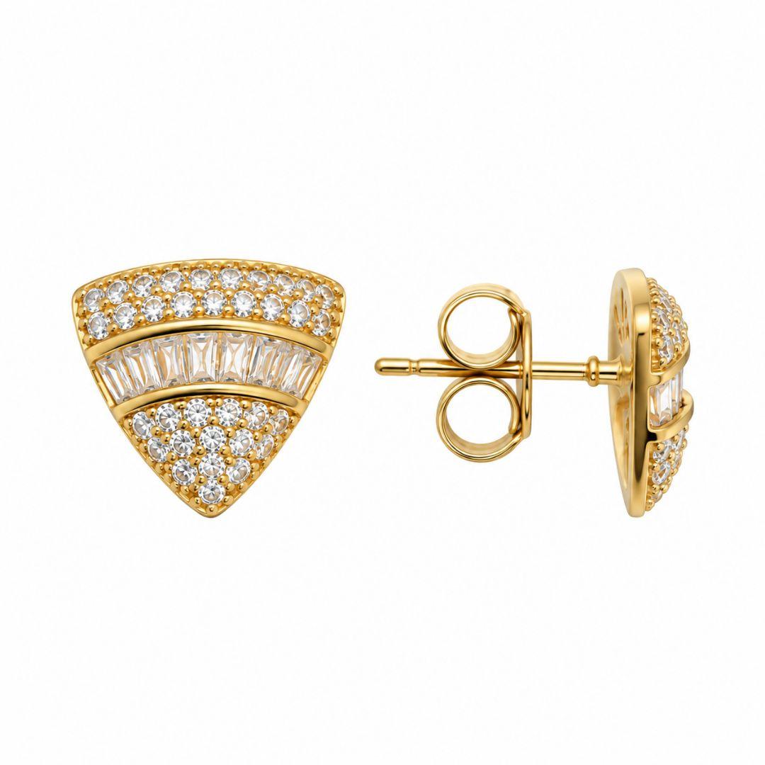 Brinco Triangulo Cravejado e com Pedras Baguetes Banhado a Ouro 18k com Zircônias - 1,2 cm