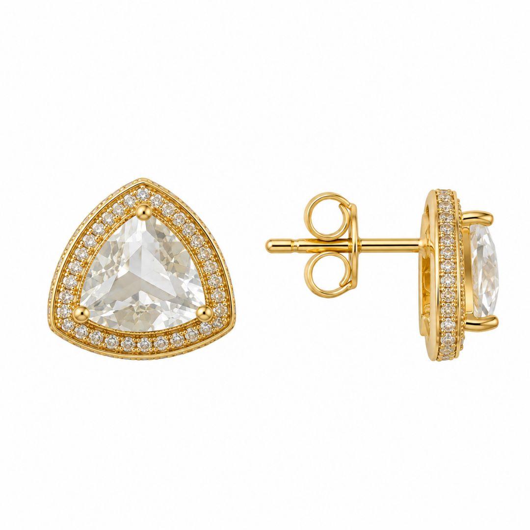 Brinco Triangulo com Borda Cravejada e Pedra Central Banhado a Ouro 18k com Zircônias - 1,5 cm
