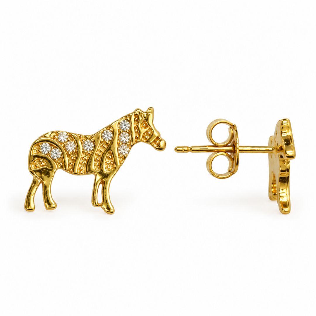 Brinco Zebra Listras com Pedras Banhado a Ouro 18k com Zircônias - 1,3 cm