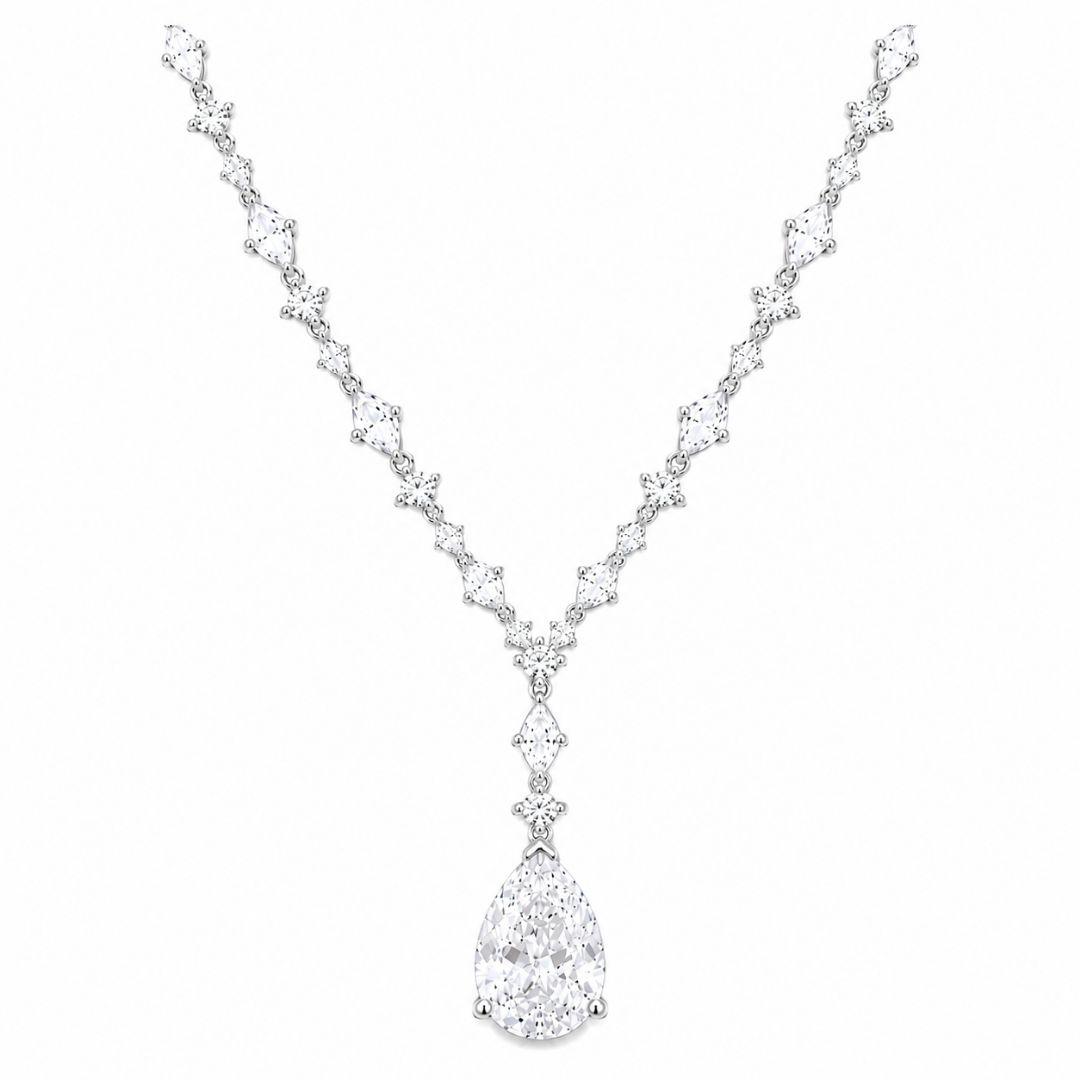 Colar Estilo Riviera e Gota Pendurada Prata 925 com Zircônias - 40 cm ++ 4,5 cm (Alongador)