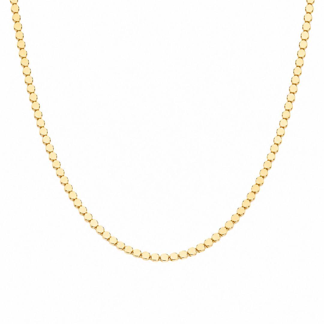 Corrente Choker Bolinhas Achatadas Lisa Banhada Ouro 18k - 35 cm + 8 cm (Alongador)