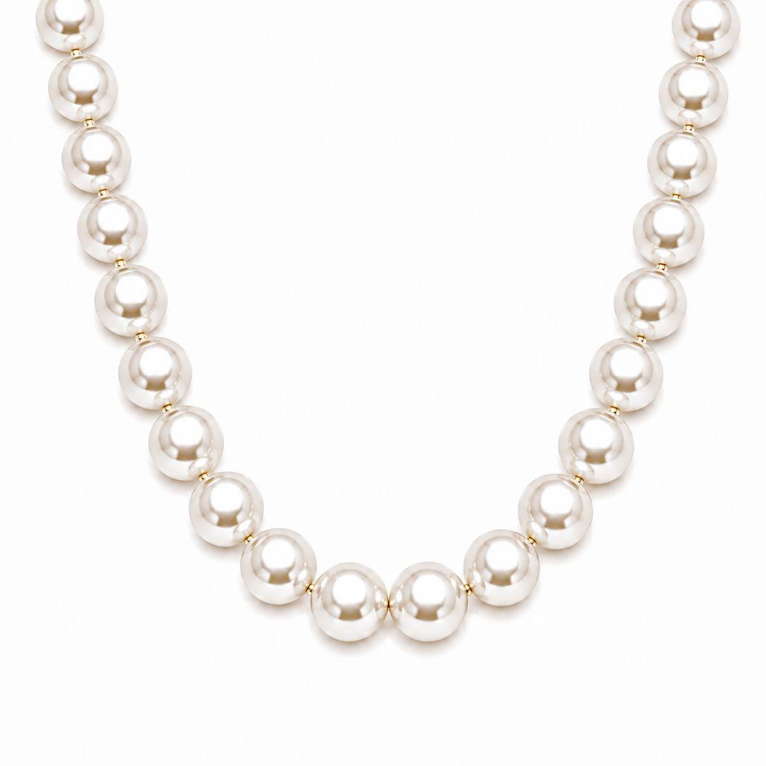 Corrente Colar com Pérolas (10mm) Banhado a Ouro 18k - 40 cm + 5 cm (Alongador)